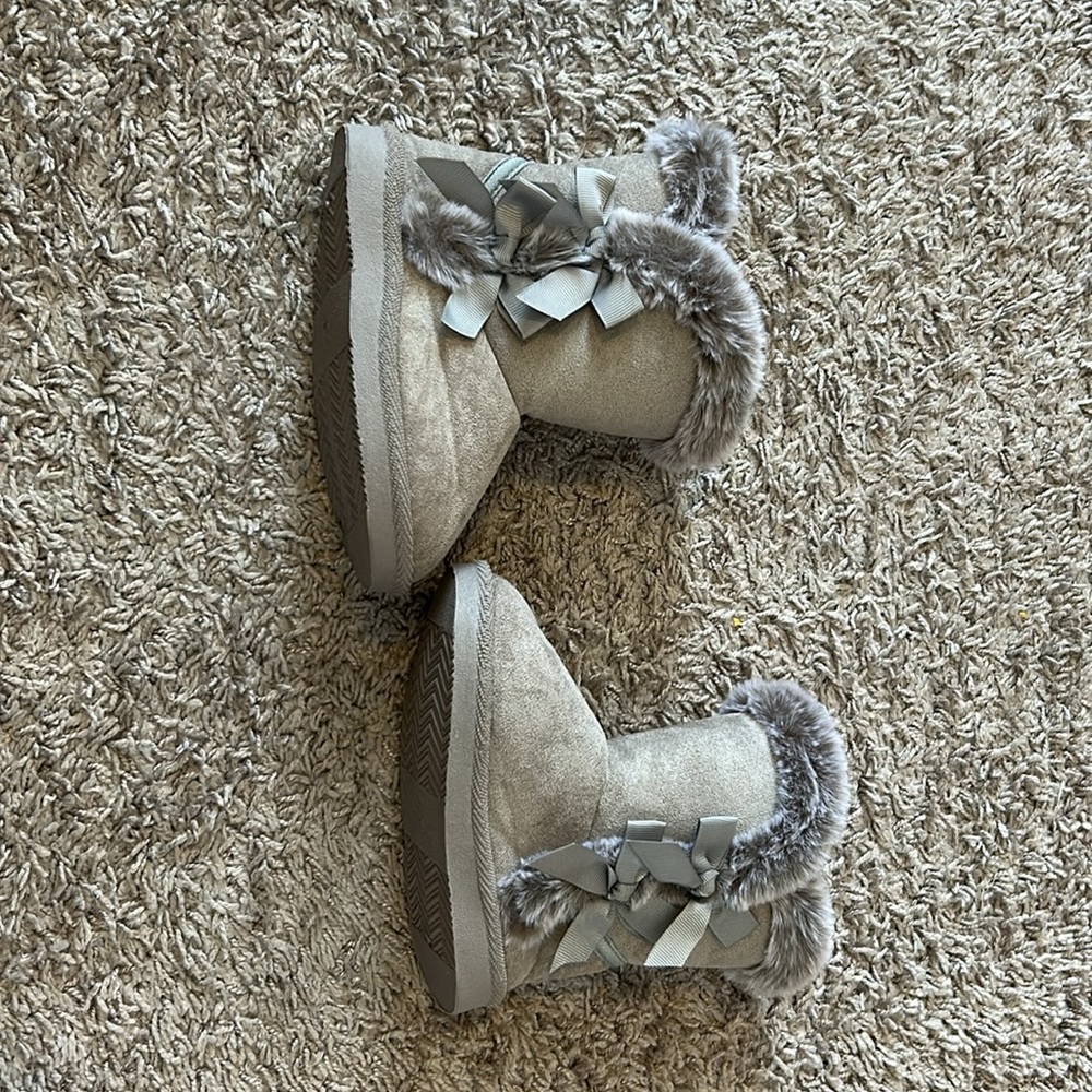LONSOEN Kids Girls Boots Suede Lightweight Faux Fur Lined Mid Calf - Picture 5 of 10